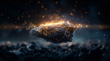 Wall Mural - cosmic spark: a glowing, celestial rock bursts with energy, illuminating the dark expanse of space w