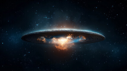 Wall Mural - cosmic creation: a mesmerizing cosmic scene depicting a vibrant nebula within a flat, disc-shaped ce