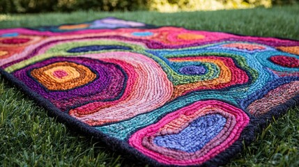Poster - This stunning handmade wool rug boasts a captivating array of bold colors and intricate patterns, transforming any space with its artistic flair