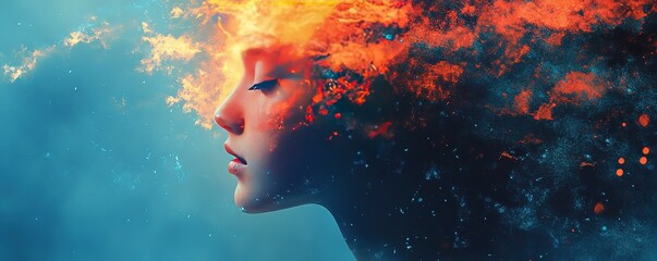 Poster - Ethereal fire and water fusion abstract digital art surreal environment portrait viewpoint emotion concept
