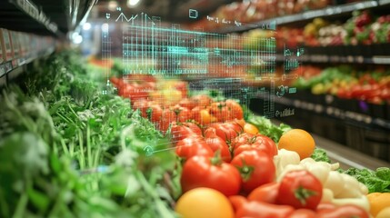 Poster - Artificial intelligence optimizing food supply chain logistics with data visualization.