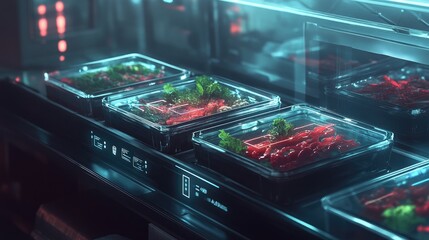 Poster - futuristic food supply chain system tracking global shipments with ai.