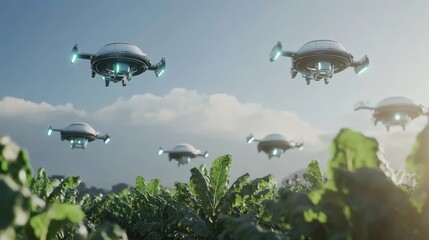 Poster - Futuristic robotic farm harvesting crops with automated precision.