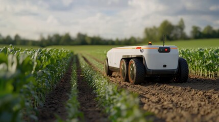 Poster - Futuristic robotic farm harvesting crops with automated precision.