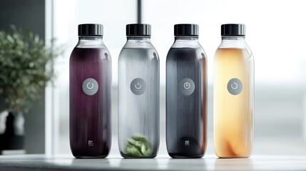Poster - Futuristic meal replacement drink bottles with minimalist packaging design.
