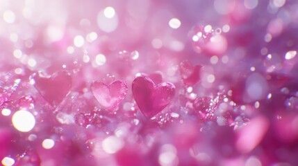 Poster - Heart-shaped bokeh lights cascading over a subtle pink texture.