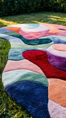 Aufkleber - A stunning close-up reveals an abstract wool rug displaying vibrant colors and intricate patterns