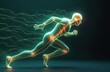 © Maryna - Man running. Dynamic illustration of human anatomy in motion. Neural pathways, joints glow with energy. Abstract representation of human body during exertion. Futuristic style. Visualizes health tech