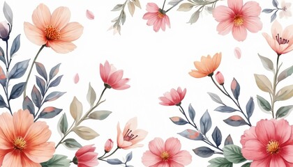 Poster - Pastel spring flower pattern on white background. Watercolor, pastel style with various colors, shapes. Beautiful floral design for textile printing interior decoration. Seamless wallpaper pattern.