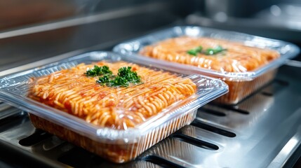 Poster - Smart packaging system labeling food containers with barcode tracking.