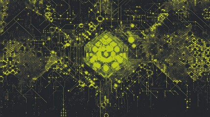 Poster - Abstract Technological Network Background with Hexagonal Geometry