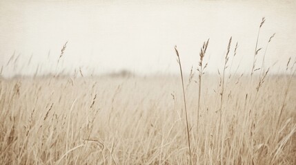 Wall Mural - Golden field grasses, hazy background, autumnal landscape, nature background