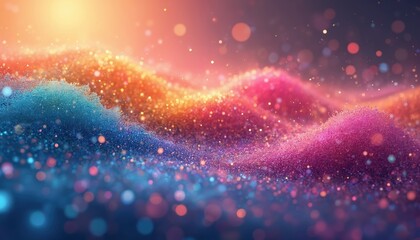 Leinwandbilder - Abstract colorful background with glittery texture. Colorful rainbow wave. Digital art style. Space-like patterns. Bright colors. Orange, red colors like fire sun. Blue, dark colors. Energy, glow.