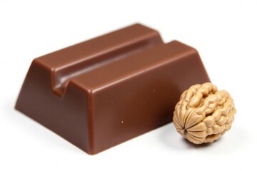 Single piece of chocolate with isolated walnut, chocolate, isolated, focus