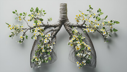 Wall Mural - Nature-inspired lungs made of greenery and blossoms symbolizing health and environment