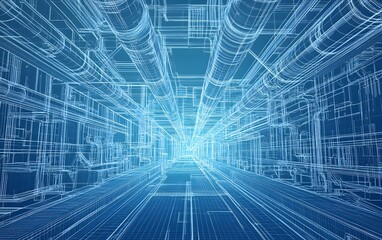 Poster - A futuristic digital representation of a data tunnel, featuring intricate line work and a glowing perspective that emphasizes depth and innovation in technology.