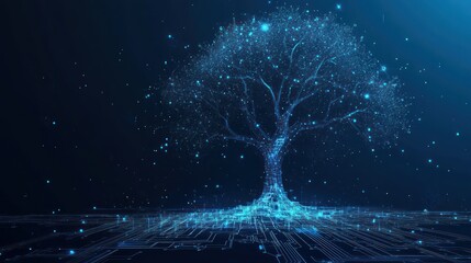 Digital tree glowing, circuit background, technology concept, website banner (1)