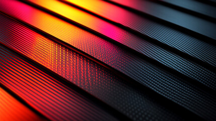 Poster - A dark gaming background with neon orange and pink lines cutting through a black carbon fiber texture, creating a modern, chaotic atmosphere with a blurred empty space for captions
