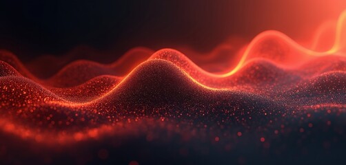 Leinwandbilder - Abstract red wave illustration shows energy motion. Red glowing particles form wavy patterns. Dynamic background perfect for landing pages, tech presentations. Intriguing design using light, color.
