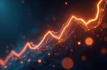 Poster - Abstract digital graph chart shows upward trend in stock trade market. Dynamic glowing lines depict growth investment. Generative AI creates modern tech visualization of financial data. Global