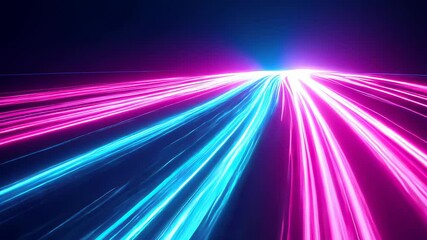 Poster - Vibrant neon light trails curving and flowing dynamically against dark background, creating mesmerizing gradient movement