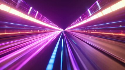 Poster - Light trails blur in a high speed journey through a vibrant, futuristic tunnel, showcasing six variations of lighting and color schemes
