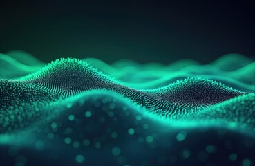 Fototapete - abstract futuristic tech background shows neon glow low poly mesh. green, blue gradient colors creat