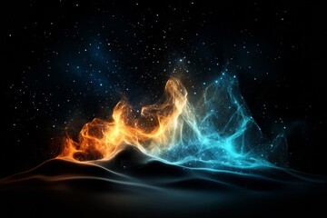 Poster - Visual representation of cosmic energy featuring vibrant blue and orange wisps against a starry background