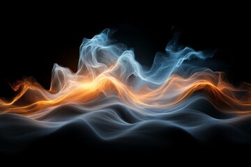 Poster - Colorful wave formations create a dynamic and ethereal visual experience in a dark space