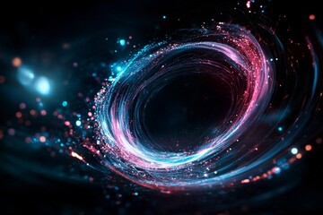 Poster - Colorful swirling vortex of light particles in deep space showcasing cosmic energy and dynamic motion