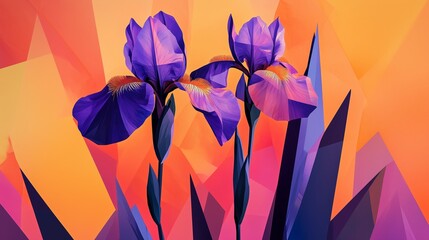 Wall Mural - Geometric style iris flower