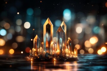 Poster - Sparkling crystal formations illuminated by shimmering light in an enchanting setting at night