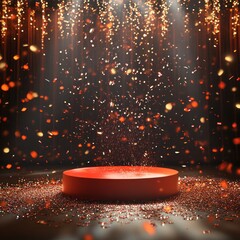 Wall Mural - Red stage podium with confetti, spotlight, dramatic lighting