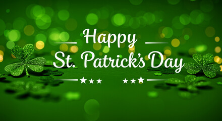 Poster - Shamrock decorations for St Patrick's Day with sparkling green background and festive ambiance
