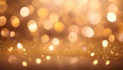 Wall Mural - dreamy champagne gold bokeh background with softly blurred glowing lights background