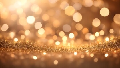 Wall Mural - dreamy champagne gold bokeh background with softly blurred glowing lights background