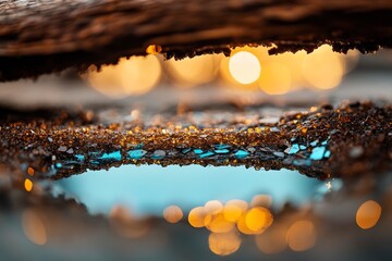 Poster - Natural beauty shines through as sunlight reflects on shimmering water and sparkling elements at dusk