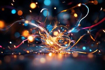 Poster - Colorful sparks explode in a vibrant display of light against a soft-focus dark background