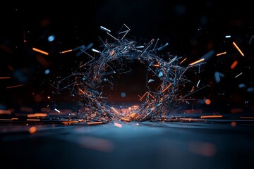 Aufkleber - Dynamic abstract representation of energy and motion with glowing particles in a dark environment