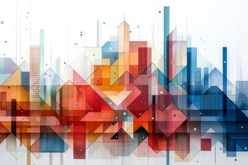 Poster - Modern abstract cityscape artwork featuring vibrant geometric shapes and colors