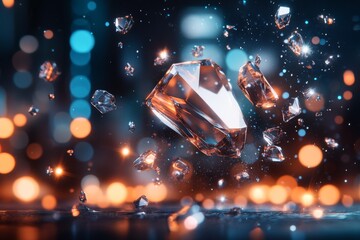 Poster - Sparkling crystals and diamonds shimmer against a colorful bokeh background in a dazzling display of light