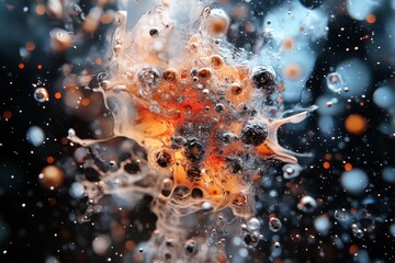 Aufkleber - Explosion of colored bubbles suspended in dark liquid