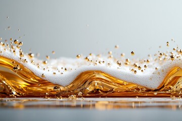 Poster - Detailed close-up of sparkling liquid with foam creating interesting shapes and reflections against a soft background