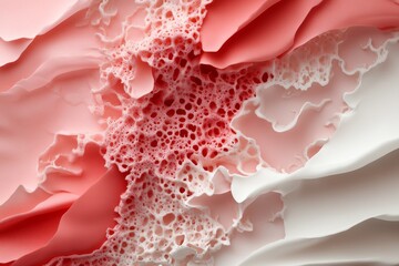 Poster - Swirls of soft pink and white foam create an abstract pattern resembling waves and textures on a serene background