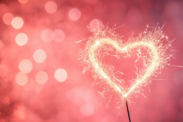 Wall Mural - Sparkling heart shape on a pink bokeh background radiates love