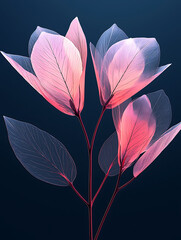 Wall Mural - Translucent, ethereal pink flowers with delicate veins, contrasted against a deep blue background, creating a dreamlike botanical scene.