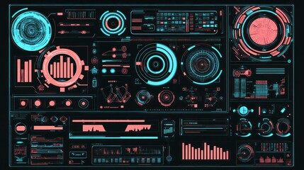 Poster - Futuristic HUD Interface Design with Intricate Data Visualization Elements