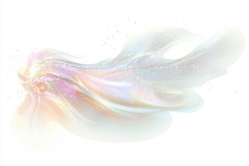 Wall Mural - Abstract iridescent swirl with sparkling particle effects on white background