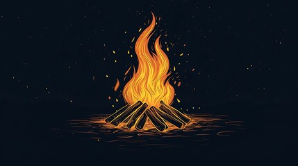 Fototapete - Minimal line art of a bonfire with rising flames, 