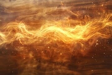 Wall Mural - Abstract depiction shows golden energy flowing through a wooden texture